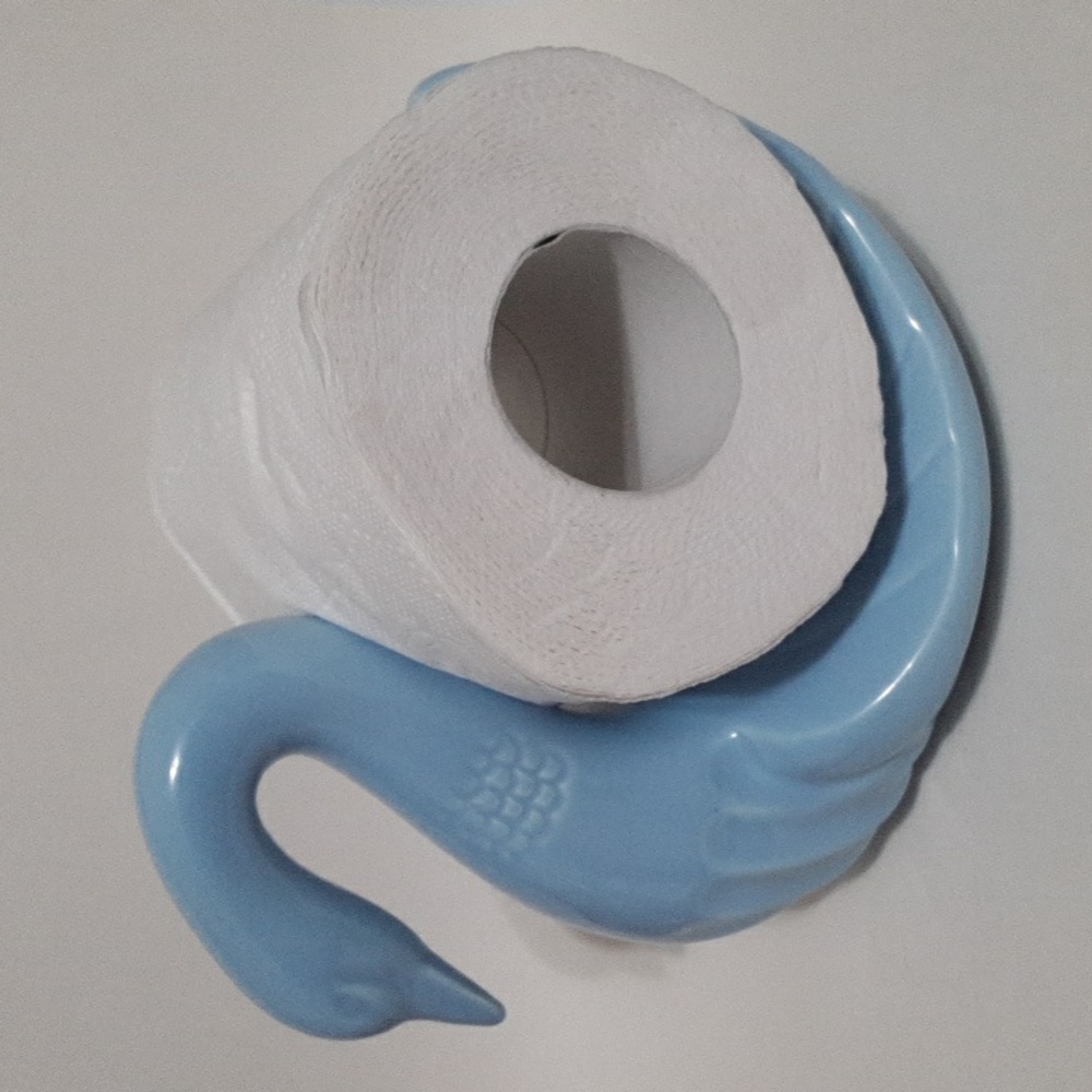 Swan Hand Towel Holder Ceramic Powder Blue Made in Japan Bathroom Vintage